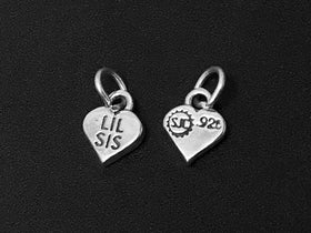Heart with Lil Sis Charm Sterling Silver 12mm, Sister Gift, Sister charms, Sorority Charms - SP374 - BeadPrism
