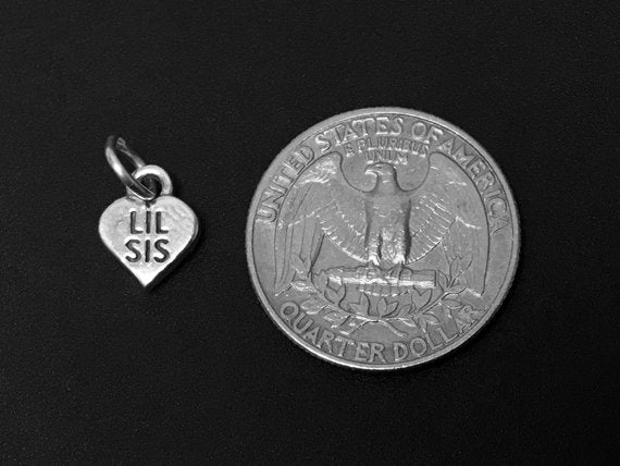 Heart with Lil Sis Charm Sterling Silver 12mm, Sister Gift, Sister charms, Sorority Charms - SP374 - BeadPrism