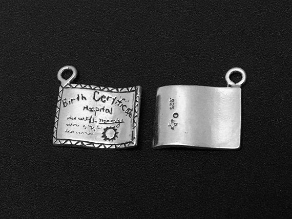 Birth Certificate Charm Sterling Silver 15mm, Mother Charms, Birth Certificate charms - SP304 - BeadPrism