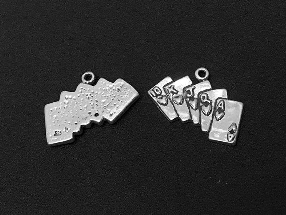Royal Flush Playing Cards Charm Sterling Silver 15mm, Poker Charm, Cards Charm, Casino Charm - SP314 - BeadPrism
