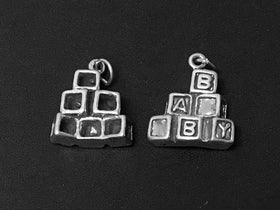 Baby Letter Blocks charm, Sterling Silver 19mm, Baby Charm, Teacher charm, Baby Blocks charm - SP318 - BeadPrism