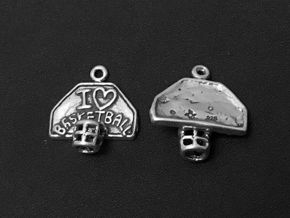 I Love Basketball Charm Sterling Silver 18mm, Basketball Hoop Charms, Sports Charms - SP300 - BeadPrism