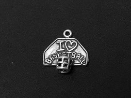 I Love Basketball Charm Sterling Silver 18mm, Basketball Hoop Charms, Sports Charms - SP300 - BeadPrism