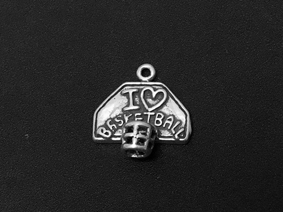 I Love Basketball Charm Sterling Silver 18mm, Basketball Hoop Charms, Sports Charms - SP300 - BeadPrism