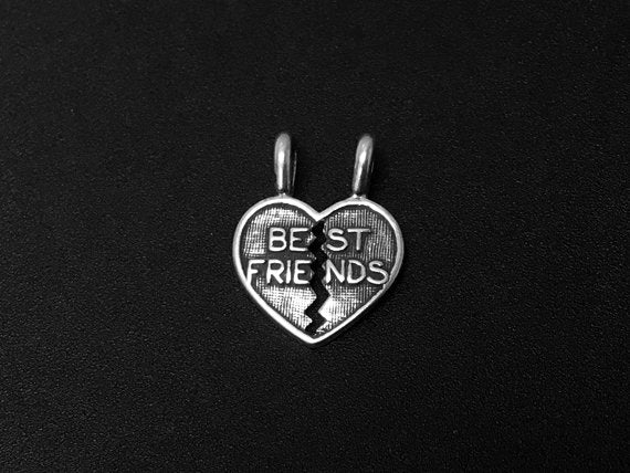 Breakaway Heart with Best Friends Charm Sterling Silver 19mm, BFF Charm, Bestie Heart charms - SP270 - BeadPrism