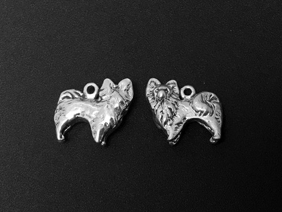 Pomeranian Charm Sterling Silver 14mm, Papillon Charms, Dog charms, Pomeranian charms - SP277 - BeadPrism