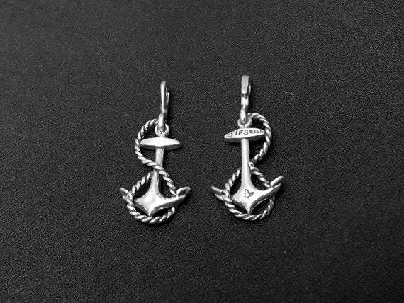 Anchor with Rope Charm Sterling Silver 25mm, Nautical Charms, Anchor with Rope charms - SP283 - BeadPrism