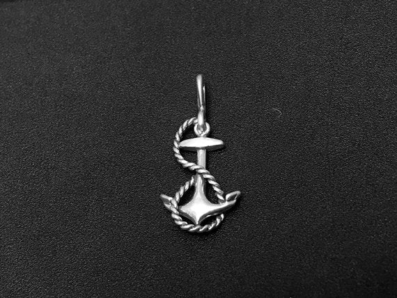 Anchor with Rope Charm Sterling Silver 25mm, Nautical Charms, Anchor with Rope charms - SP283 - BeadPrism