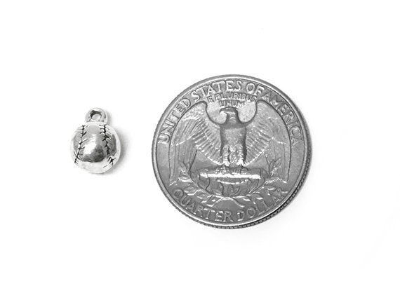 Baseball Ball Charm Silver 8.5mm, Team Sports charms, Baseball Ball charms SP266 - BeadPrism