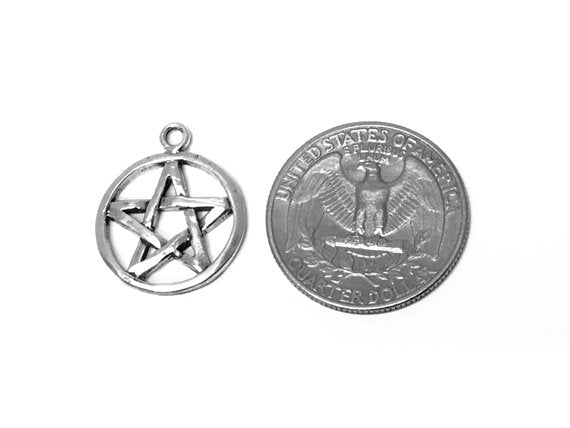 Pentacle Charm Sterling Silver 18.5mm, Pentagram charms, Night charms, Pentacle Charms -SP285 - BeadPrism