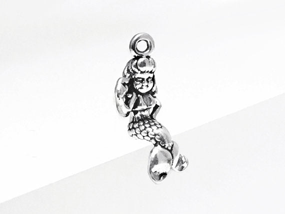 Mermaid Charm Sterling Silver 21.5mm, Fantasy Charm, Ocean charm, Sea Charms, Mermaid charms - SP292 - BeadPrism