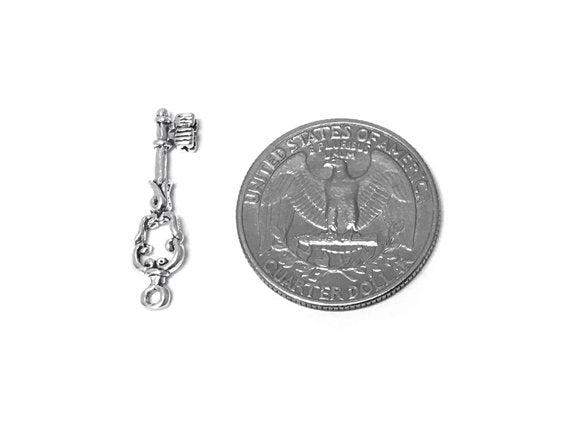 Skeleton Key Charm Sterling Silver 26mm, Key Charms, Treasure charms, Skeleton Key charms - SP301 - BeadPrism
