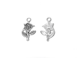 Rose Charm Sterling Silver 21mm, Flower Charm, valentine charm, romantic charm, Rose charms - SP302 - BeadPrism
