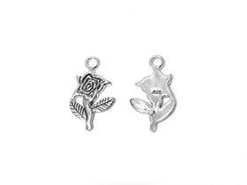 Rose Charm Sterling Silver 21mm, Flower Charm, valentine charm, romantic charm, Rose charms - SP302 - BeadPrism