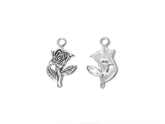 Rose Charm Sterling Silver 21mm, Flower Charm, valentine charm, romantic charm, Rose charms - SP302 - BeadPrism