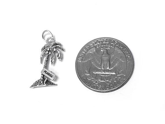 Palm Tree Florida Sign Charm Sterling Silver 21mm, Tree Charm, Florida charm, Palm Tree charms SP310 - BeadPrism