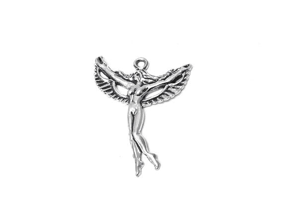 Left Facing Winged Fairy Charm Sterling Silver 30mm, Fantasy Charms, Winged Fairy charms - SP289 - BeadPrism