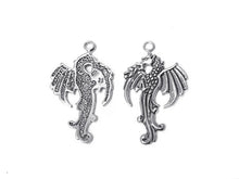 Load image into Gallery viewer, Left Facing Dragon Charm Sterling Silver 36mm, Fantasy Charms, Left Facing Dragon charms - SP294 - BeadPrism
