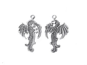Left Facing Dragon Charm Sterling Silver 36mm, Fantasy Charms, Left Facing Dragon charms - SP294 - BeadPrism