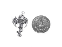 Load image into Gallery viewer, Right Facing Dragon Charm Sterling Silver 36mm, Gamer Gift, Right Facing Dragon charm - SP296 - BeadPrism