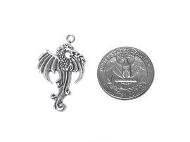 Right Facing Dragon Charm Sterling Silver 36mm, Gamer Gift, Right Facing Dragon charm - SP296 - BeadPrism