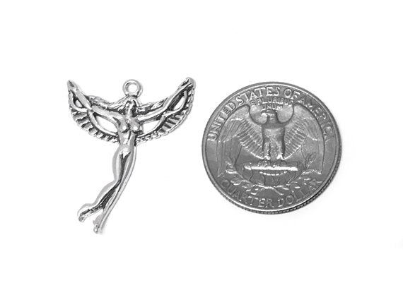 Right Facing Winged Fairy Charm Sterling Silver 30mm, Right Facing Winged Fairy charm - SP286 - BeadPrism