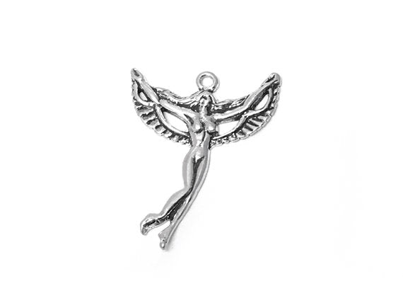 Right Facing Winged Fairy Charm Sterling Silver 30mm, Right Facing Winged Fairy charm - SP286 - BeadPrism