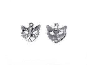 Cat Mask Charm Sterling Silver 12.5mm, Cat Charm, Pet charm, Animal charms, Cat Mask charms - SP316 - BeadPrism