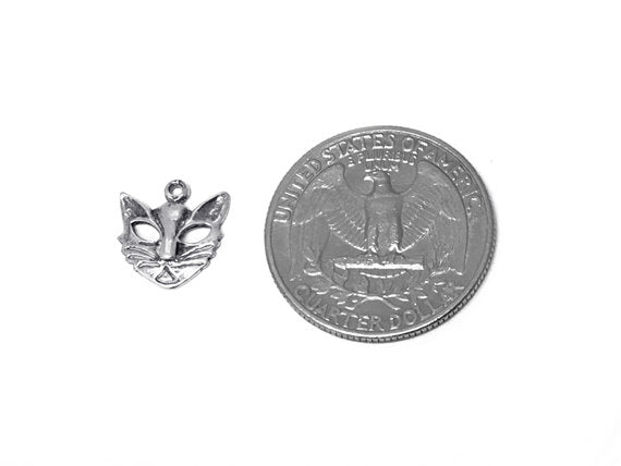 Cat Mask Charm Sterling Silver 12.5mm, Cat Charm, Pet charm, Animal charms, Cat Mask charms - SP316 - BeadPrism