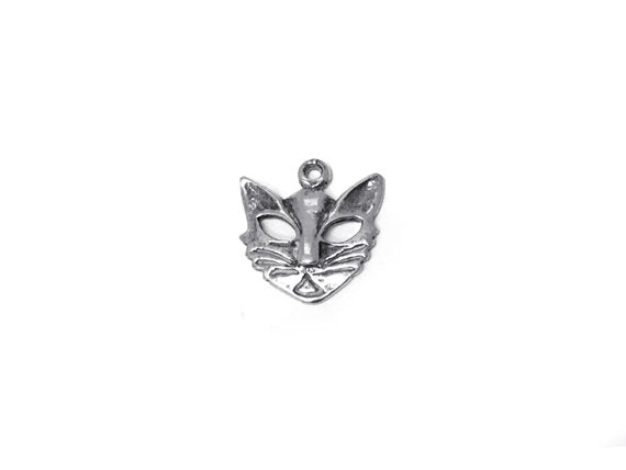 Cat Mask Charm Sterling Silver 12.5mm, Cat Charm, Pet charm, Animal charms, Cat Mask charms - SP316 - BeadPrism