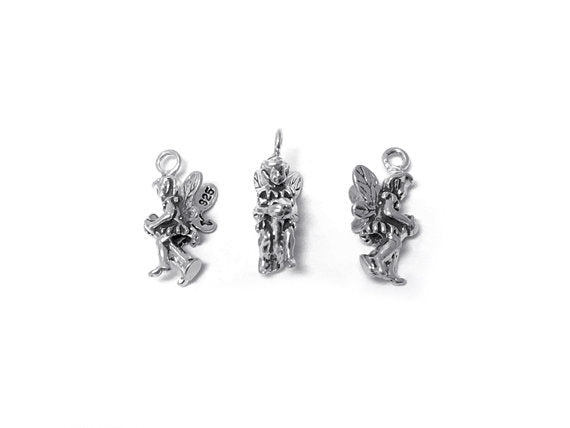 Fairy On Branch Charm Sterling Silver 18mm, Fantasy Charms, Fairy On Branch charms - SP325 - BeadPrism