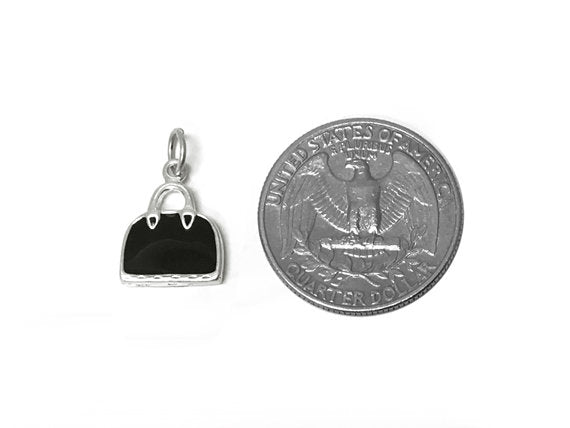 Black Enameled Purse Charm Sterling Silver 16mm, Fashion Charms, Enamel Purse Charms - SP343 - BeadPrism