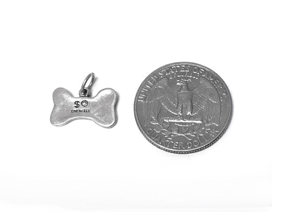 Top Dog Bone Tag Charm Sterling Silver 10.5mm, Pet Charms, Dog charms, Top Dog charms - SP348 - BeadPrism
