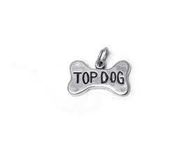 Top Dog Bone Tag Charm Sterling Silver 10.5mm, Pet Charms, Dog charms, Top Dog charms - SP348 - BeadPrism