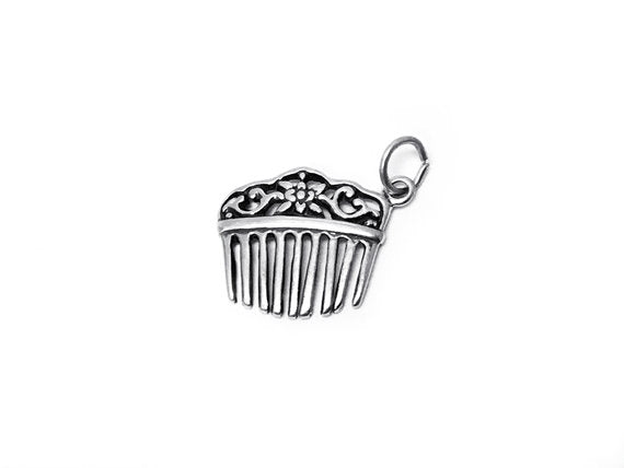 Ladies Hair Comb Charm Sterling Silver 21mm, Fashion Charms, Ladies Hair Comb charm - SP353 - BeadPrism