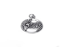 Load image into Gallery viewer, Oval Clef and Notes Charm Sterling Silver 19mm, Music note, Oval Clef and Notes Charms - SP355 - BeadPrism