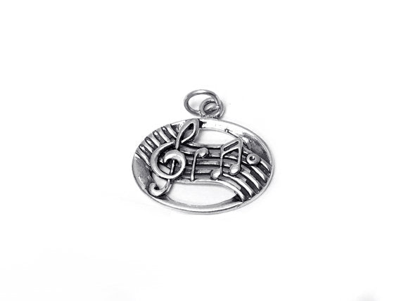 Oval Clef and Notes Charm Sterling Silver 19mm, Music note, Oval Clef and Notes Charms - SP355 - BeadPrism