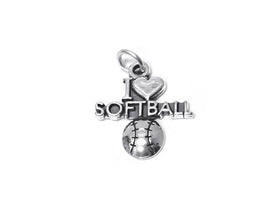 I Love Softball Charm Sterling Silver 21mm, Sports Charms, I Love Softball charms - SP376 - BeadPrism