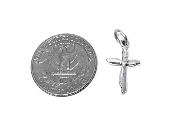 Swirl Cross Charm Sterling Silver 20mm, religious charms, Swirl Cross charms - SP380 - BeadPrism