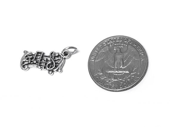 Music Staff Charm Sterling Silver 21.5mm, Music Charms, Song charms, Musical Staff Charms - SP382 - BeadPrism