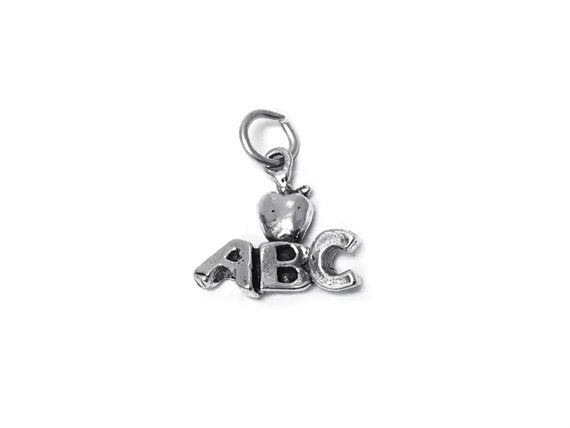 Apple with ABC Charm Sterling Silver 17mm, Words charms, Apple with Alphabet charms - SP384 - BeadPrism