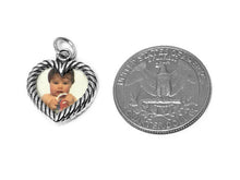 Load image into Gallery viewer, Heart Frame Rope Edge Double Sided Charm Sterling Silver 20.5mm, Photo Charms, Picture Charm - SP389 - BeadPrism