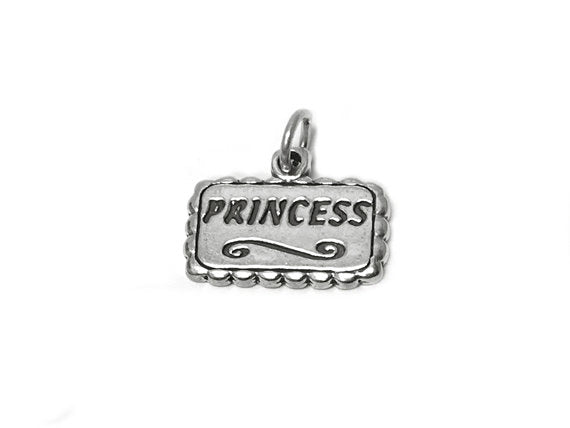 Princess Plaque Charm Sterling Silver 14mm, Daughter Gift, Princess Plaque charm - SP405 - BeadPrism