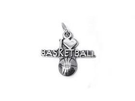I Love Basketball Charm Sterling Silver 21mm, Sports Charm, I Love Basketball charm - SP406 - BeadPrism