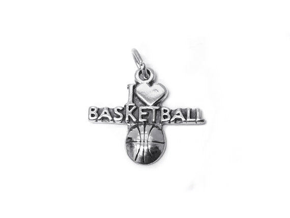 I Love Basketball Charm Sterling Silver 21mm, Sports Charm, I Love Basketball charm - SP406 - BeadPrism