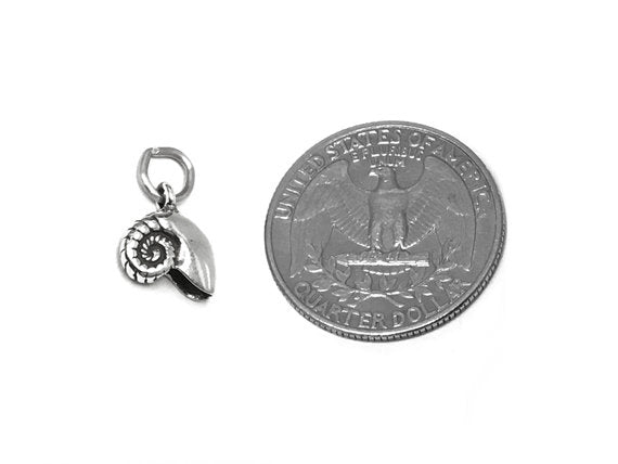 Nautilus Shell Charm Sterling Silver 11mm, Conch Charm, Beach charm, Sea Charm, Shell charms - SP410 - BeadPrism