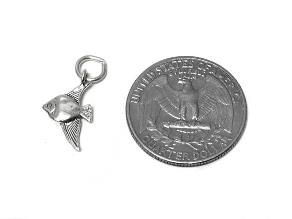 Angel Fish Charm Sterling Silver 17.5mm, Beach charm, Ocean Charm, Sea charm, Fish charm -SP415 - BeadPrism