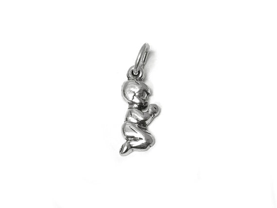 Praying Child Boy Charm Sterling Silver 18mm, Religious Charms, Praying Boy Charm - SP423 - BeadPrism