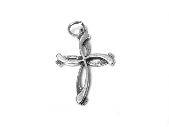 Swirl Cross Charm Sterling Silver 30mm, religious charms, Swirl Cross charms - SP429 - BeadPrism