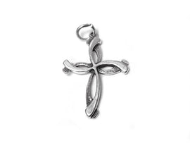 Swirl Cross Charm Sterling Silver 30mm, religious charms, Swirl Cross charms - SP429 - BeadPrism